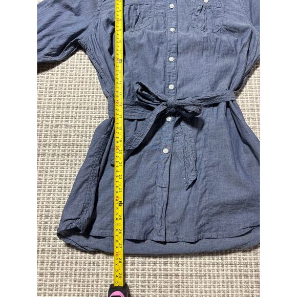 L.L. Bean Womens XS Blue Lightweight Outdoors Button Down Belted Top - Picture 8 of 9